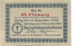Namslau (heute: PL-Namyslow) - Kaufmännischer Verein - 1.11.1917 - 25 Pfennig 