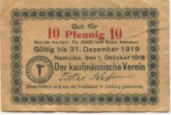 Namslau (heute: PL-Namyslow) - Kaufmännischer Verein - 1.10.1918 - 31.12.1919 - 10 Pfennig 