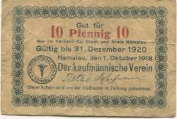 Namslau (heute: PL-Namyslow) - Kaufmännischer Verein - 1.10.1918 - 31.12.1920 - 10 Pfennig 