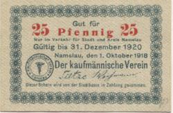 Namslau (heute: PL-Namyslow) - Kaufmännischer Verein - 1.10.1918 - 31.12.1920 - 25 Pfennig 