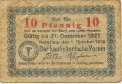 Namslau (heute: PL-Namyslow) - Kaufmännischer Verein - 1.10.1918 - 31.12.1921 - 10 Pfennig 