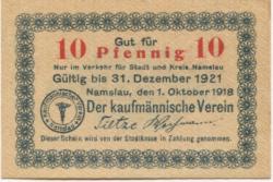 Namslau (heute: PL-Namyslow) - Kaufmännischer Verein - 1.10.1918 - 31.12.1921 - 10 Pfennig 