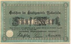 Neckarsulm - Stadt - 15.11.1918 - 31.1.1919 - 5 Mark