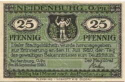Neidenburg (heute: PL-Nidzica) - Stadt - 22.9.1920 - 25 Pfennig