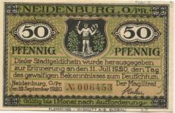 Neidenburg (heute: PL-Nidzica) - Stadt - 22.9.1920 - 50 Pfennig