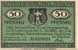 Neidenburg (heute: PL-Nidzica) - Stadt - 22.9.1920 - 50 Pfennig