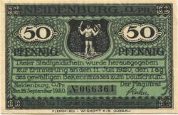 Neidenburg (heute: PL-Nidzica) - Stadt - 22.9.1920 - 50 Pfennig