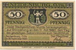 Neidenburg (heute: PL-Nidzica) - Stadt - 22.9.1920 - 50 Pfennig