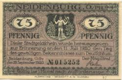 Neidenburg (heute: PL-Nidzica) - Stadt - 22.9.1920 - 75 Pfennig