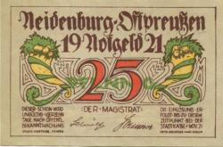 Neidenburg (heute: PL-Nidzica) - Stadt - November 1921 - 25 Pfennig