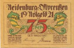 Neidenburg (heute: PL-Nidzica) - Stadt - November 1921 - 75 Pfennig
