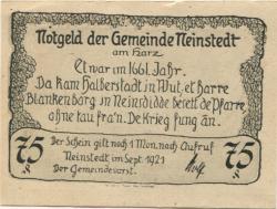 Neinstedt (heute: Thale) - Gemeinde - September 1921 - 75 Pfennig