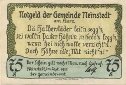 Neinstedt (heute: Thale) - Gemeinde - September 1921 - 75 Pfennig