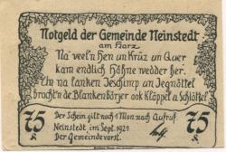 Neinstedt (heute: Thale) - Gemeinde - September 1921 - 75 Pfennig