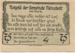Neinstedt (heute: Thale) - Gemeinde - September 1921 - 75 Pfennig