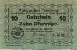 Nesselwang - Marktgemeinde - 1.7.1917 - 10 Pfennig