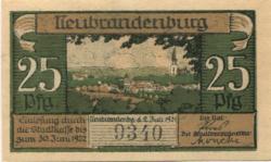 Neubrandenburg - Stadt - 2.7.1921 - 30.6.1922 - 25 Pfennig