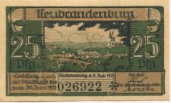 Neubrandenburg - Stadt - 2.7.1921 - 30.6.1922 - 25 Pfennig