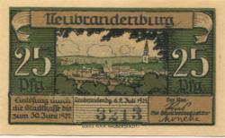 Neubrandenburg - Stadt - 2.7.1921 - 30.6.1922 - 25 Pfennig