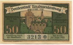 Neubrandenburg - Stadt - 2.7.1921 - 30.6.1922 - 50 Pfennig