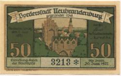 Neubrandenburg - Stadt - 2.7.1921 - 30.6.1922 - 50 Pfennig