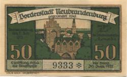 Neubrandenburg - Stadt - 2.7.1921 - 30.6.1922 - 50 Pfennig 