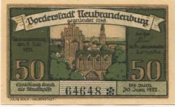 Neubrandenburg - Stadt - 2.7.1921 - 30.6.1922 - 50 Pfennig