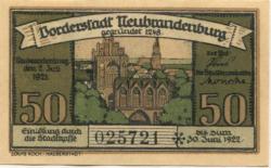 Neubrandenburg - Stadt - 2.7.1921 - 30.6.1922 - 50 Pfennig