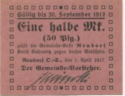 Neudorf (heute: PL-Nowa Wies) - Gemeinde - 1.4.1917 - 30.9.1917 - 1/2 Mark