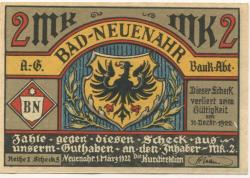 Neuenahr (Bad) - Kurdirektion - 1.3.1922 - 2 Mark