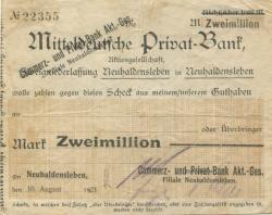 Neuhaldensleben (heute: Haldensleben) - Commerz- und Privat-Bank AG, Filiale Neuhaldensleben - 10.8.1923 - 2 Millionen Mark