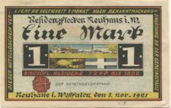 Neuhaus (heute: Paderborn) - Gemeinde - 1.11.1921 - 1 Mark