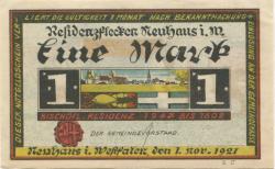 Neuhaus (heute: Paderborn) - Gemeinde - 1.11.1921 - 1 Mark