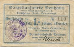 Neuhaus (heute: Föritztal) - Porzellanfabrik, vormals Armand Marseille GmbH - November 1918 - 1 Mark