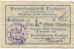 Neuhaus (heute: Föritztal) - Porzellanfabrik, vormals Armand Marseille GmbH - November 1918 - 1 Mark