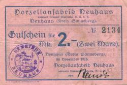 Neuhaus (heute: Föritztal) - Porzellanfabrik, vormals Armand Marseille GmbH - November 1918 - 2 Mark