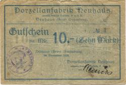 Neuhaus (heute: Föritztal) - Porzellanfabrik, vormals Armand Marseille GmbH - November 1918 - 10 Mark