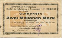 Neuhof - Gewerkschaft Hedwigsburg, Werk Neuhof - 15.8.1923 - 2 Millionen Mark