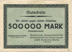 Neukirchen (heute: Borna) - Ziervogel, H., Bleichert'sche Braunkohlenwerke Neukirchen-Wyhra AG - 15.8 1923 - 500000 Mark