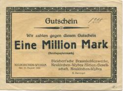Neukirchen (heute: Borna) - Ziervogel, H., Bleichert'sche Braunkohlenwerke Neukirchen-Wyhra AG - 15.8 1923 - 1 Million Mark