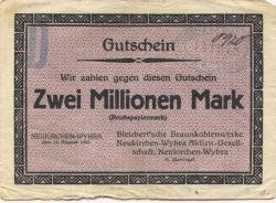 Neukirchen (heute: Borna) - Ziervogel, H., Bleichert'sche Braunkohlenwerke Neukirchen-Wyhra AG - 15.8 1923 - 2 Millionen Mark