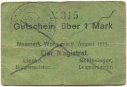 Neumark (heute: PL-Nowe Miasto Lubawskie) - Stadt - 6.8.1914 - 1 Mark