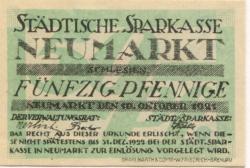 Neumarkt (heute: PL-Sroda Slaska) - Städtische Sparkasse - 10.10.1921 - 50 Pfennig