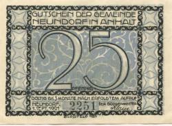 Neundorf (heute: Staßfurt) - Gemeinde - 1.9.1921 - 25 Pfennig