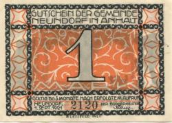 Neundorf (heute: Staßfurt) - Gemeinde - 1.9.1921 - 1 Mark