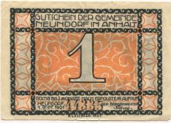 Neundorf (heute: Staßfurt) - Gemeinde - 1.9.1921 - 1 Mark