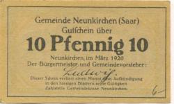 Neunkirchen - Gemeinde - März 1920 - 10 Pfennig