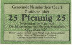 Neunkirchen - Gemeinde - März 1920 - 25 Pfennig