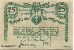 Neuruppin - Stadt - Juli 1921 - 25 Pfennig