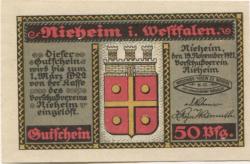 Nieheim - Vorschuss-Verein eGmuH - 19.11.1921 - 1.3.1922 - 50 Pfennig